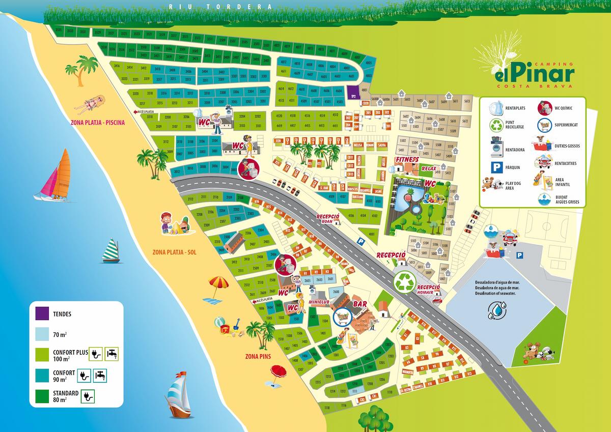 Mapa del camping a pie de playa Blanes